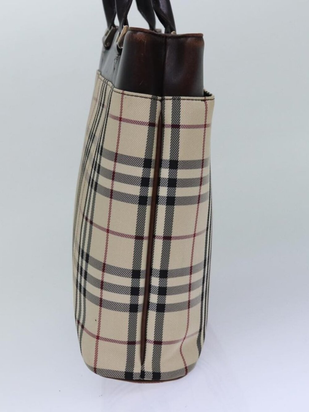 BURBERRY Nova Check Hand Bag Nylon Beige Silver Auth 85862 - Picture 4 of 16